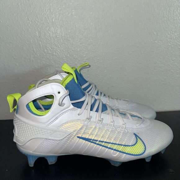 Nike Huarache 9 Elite Mid LAX SE Men Size 12.5 #FV6149-100 White Vivid Blue Volt